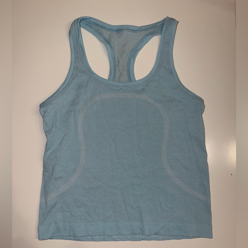 lululemon light blue shimmery swiftly tech racer back size 6